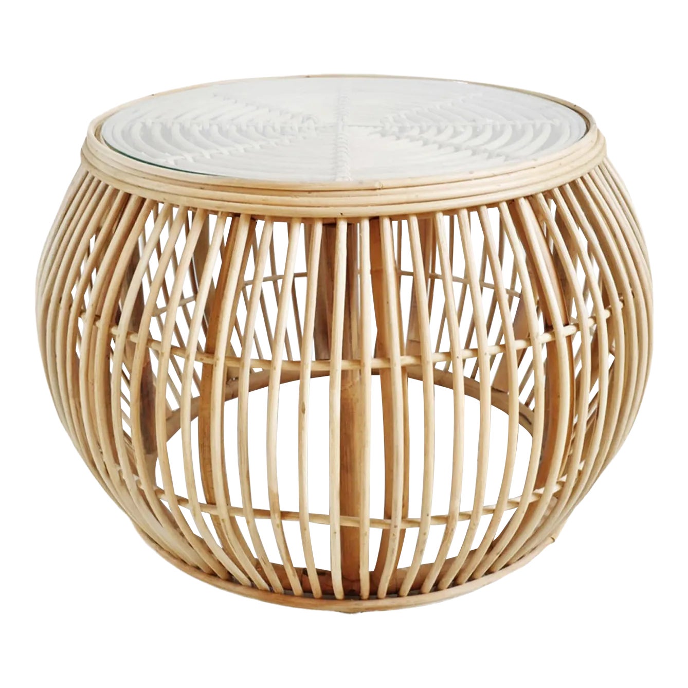 Round Rattan Barrel Coffee Table | Chairish