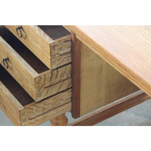 Mid-Century Oak Writing Desk with 6 Drawers and Open Back in the style of Henning Kjærnulf, 1960s For Sale - Image 11 of 18