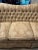 Wood English Tufted Roll Arm Cream Damask Sofa With Three Down Filled, Removable, Reversible Cushions in Perfect Condition- Final Discounted Price! For Sale - Image 7 of 11