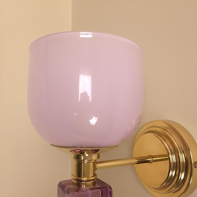 1990s Pink and Purple, Mid-Century Modern, Murano Glass Sconces - a Pair For Sale - Image 9 of 13
