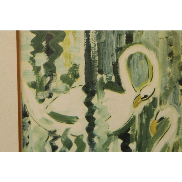 Green Milia Laufer Impressionist Style Framed Swan Print For Sale - Image 8 of 12