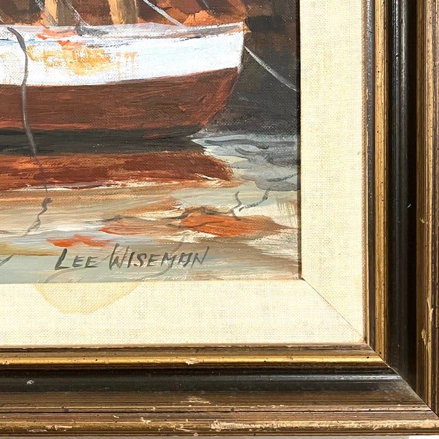 Mid Century California Harbor View/Boats Oil Painting. Signed For Sale - Image 6 of 6