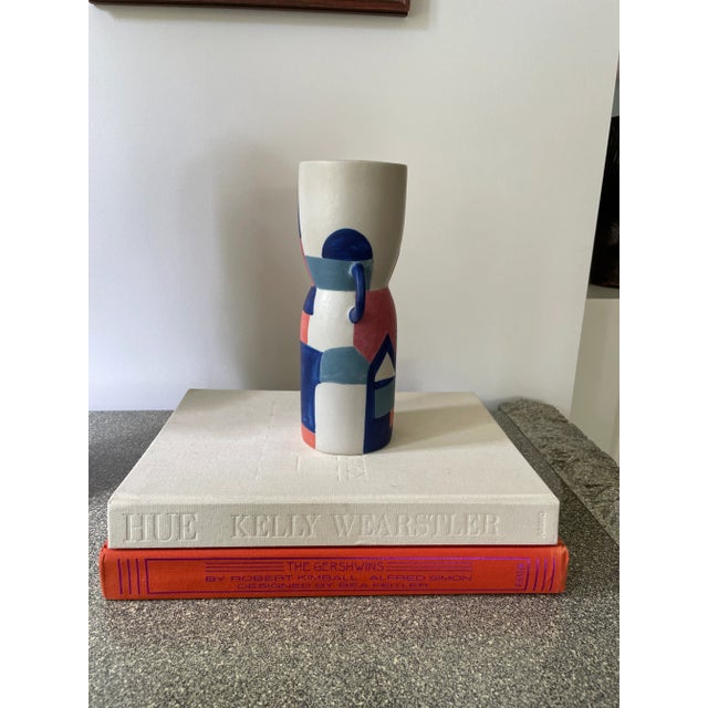 Postmodern Hand-Painted Modernist Rounded Handle Urn Vase For Sale - Image 3 of 8