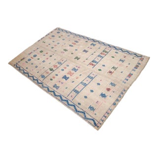 1950s Vintage Turkish Kilim Handwoven Embroidered Area Rug For Sale