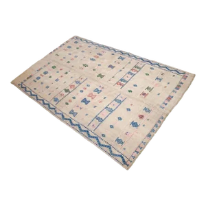 1950s Vintage Turkish Kilim Handwoven Embroidered Area Rug
