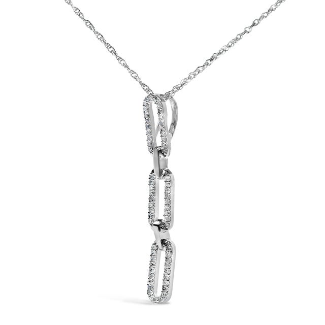 Haus of Brilliance 14K White Gold 1/10 Cttw Diamond Triple Paper Clip Pendant Necklace For Sale - Image 4 of 4