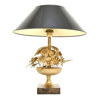 Vintage Italian Gilt Metal Table Lamp, 1970s For Sale