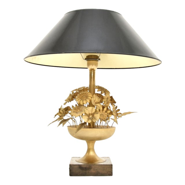 Vintage Italian Gilt Metal Table Lamp, 1970s For Sale