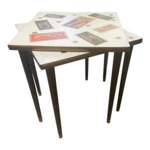 Mid Century Asian End Nesting Table a Pair