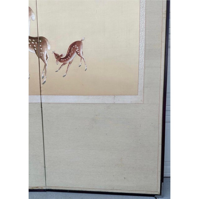 Antique Japanese Meiji Two-Panel Embroidered Silk Screen W/ Deer & Pine, C. 1880 For Sale - Image 9 of 18