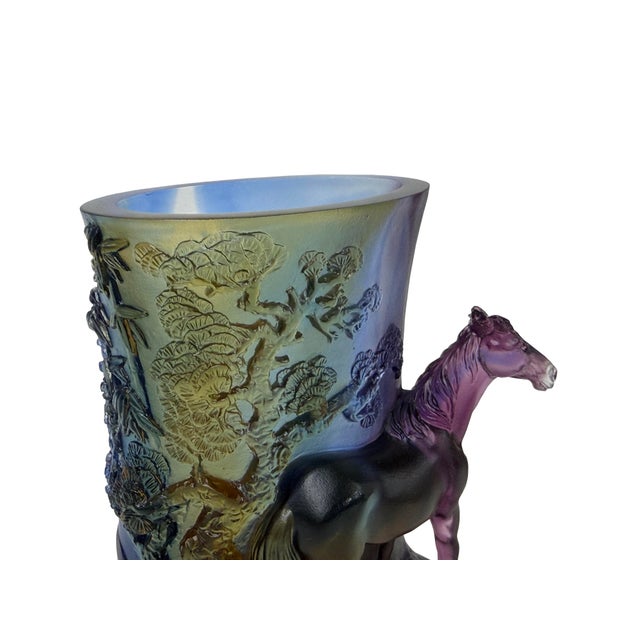 Crystal Glass Horse Theme Oval Brush Pot Vase Shape Mix Color Art Figure For Sale - Image 10 of 12