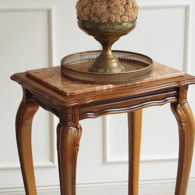 Louis XV Style Wood Side Table with Marble Top and Shelf For Sale - Image 5 of 9