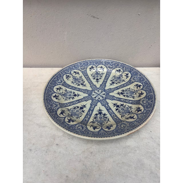 19th Century French blue & white faience dinner plate signed "Francois" Sarreguemines.