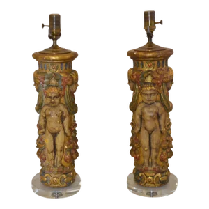 Parcel-gilt Molded Plaster Table Lamps - a Pair