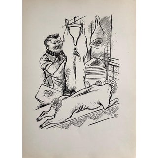 George Grosz, 1936 Lithograph Interregnum Portfolio Butcher Shop Small Edition Weimar Germany, 1936 For Sale