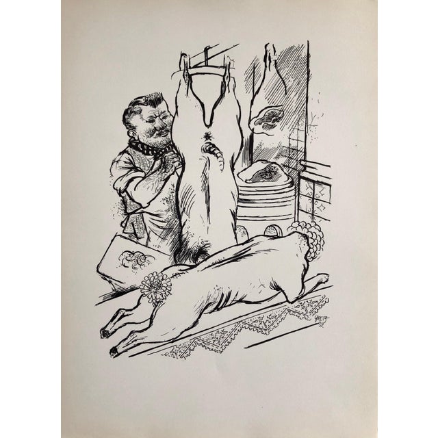 George Grosz, 1936 Lithograph Interregnum Portfolio Butcher Shop Small Edition Weimar Germany, 1936 For Sale