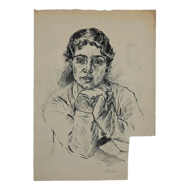 Mino Maccari, Portrait, Original Drawing, Mid-20th Century For Sale