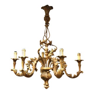 Italian Rococo Style Six-Light Painted and Parcel-Gilt Wood Chandelier For Sale