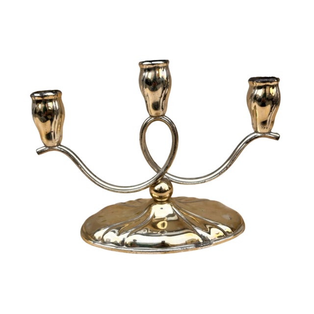 Silver Three-Armed, Plated Candlestick, Germany, 1940s. For Sale - Image 8 of 12