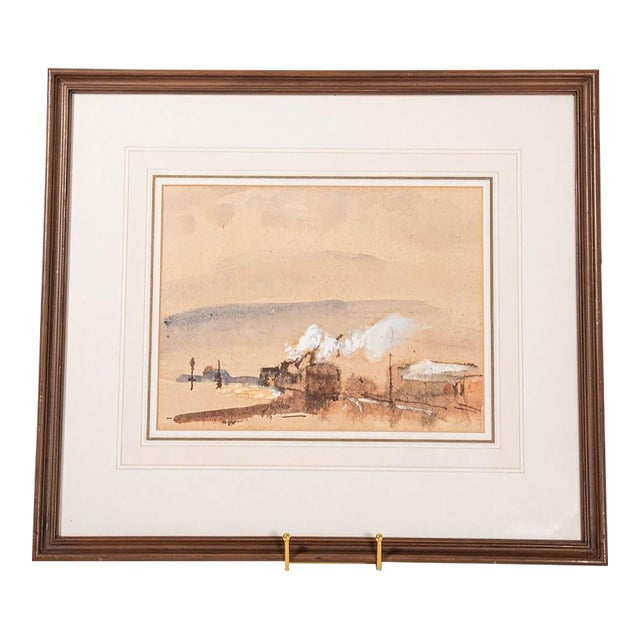 Mid 20th Century Abstract Steam Train Original Watercolor For Sale