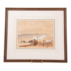 Mid 20th Century Abstract Steam Train Original Watercolor