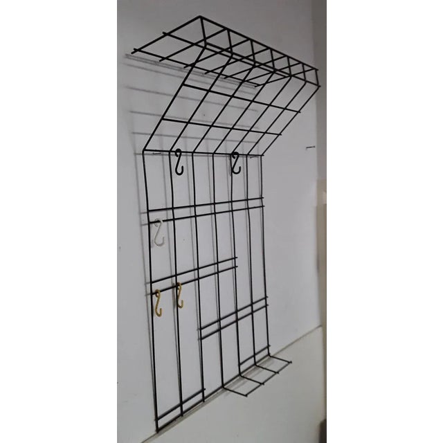 Vintage Black Painted Iron Wire Wall-Mounted Coat Rack with 5 Colored Hooks, 1970s, in Good conditions. Designed 1970 to 1979