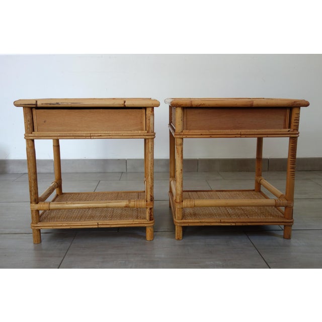 Bedside Tables in Woven Wicker and Bamboo, 1970s, Set of 2 For Sale - Image 6 of 16
