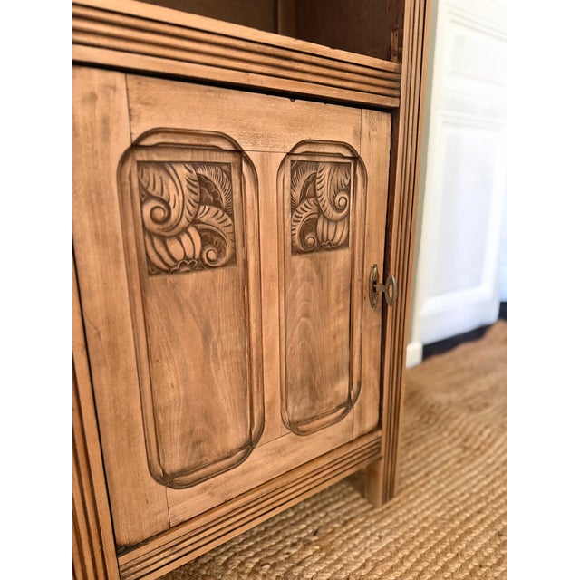 French Art Deco Carved Walnut Pedestal Cabinet, 1930s For Sale - Image 10 of 17