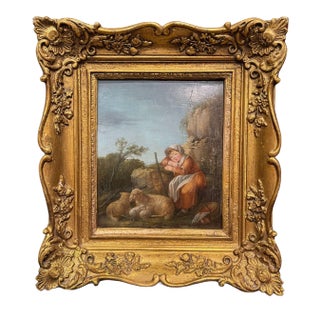 18th Century English Pastoral Oil Painting of Shepherdess Attributed to Wheatley For Sale
