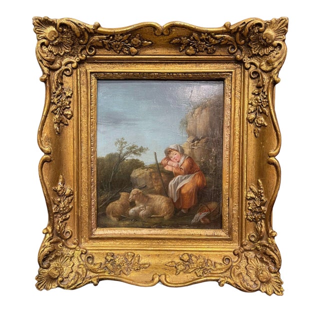18th Century English Pastoral Oil Painting of Shepherdess Attributed to Wheatley For Sale