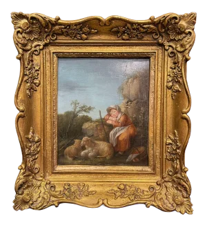 18th Century English Pastoral Oil Painting of Shepherdess Attributed to Wheatley