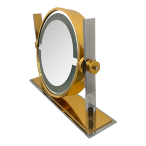 Karl Springer Polished Steel & Brass Lighted Table Mirror — Rare Mid-Century Modern Vanity Mirror
