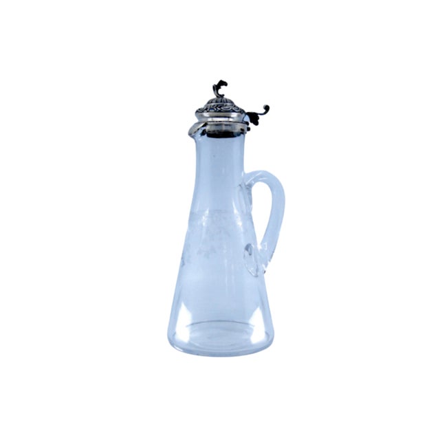 Glass Water Jug with Knob Cut Out on the Silver Lid For Sale - Image 11 of 11
