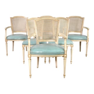 Painted Louis XVI Style Dining Chairs With Cane Backs - a Set of 6 For Sale