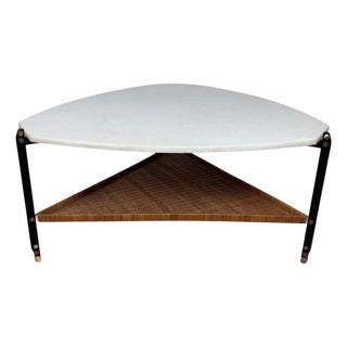 Vintage Italian Coffee Table in Granite and Rattan, 1960s For Sale