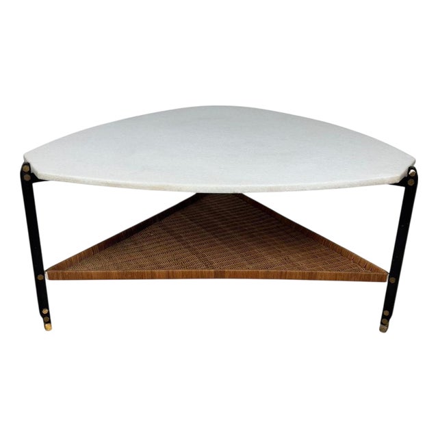 Vintage Italian Coffee Table in Granite and Rattan, 1960s For Sale