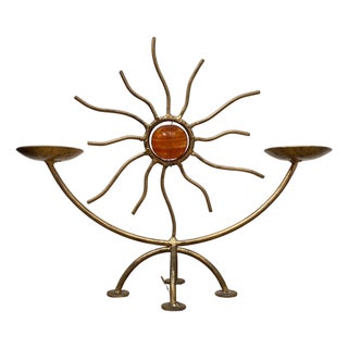 Hollywood Regency Gold Metal Candleholder, 1960s For Sale