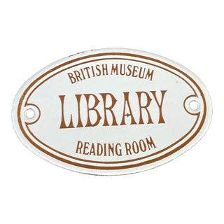 Mid 20th Century English Porcelain Enamel “Library” Sign or Placard For Sale