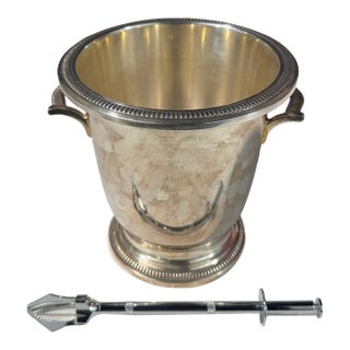Early 20th Century Saint-Médard Silver-Plated Ice Bucket With Ice Tongs For Sale