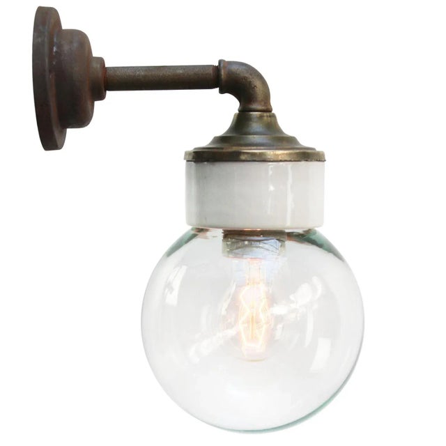 Vintage Industrial White Porcelain and Clear Glass Sconce For Sale - Image 6 of 6