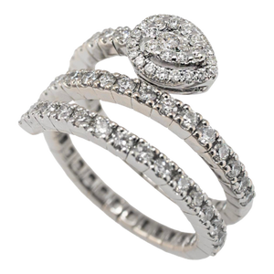 18k White Gold 1.07ct Diamond Spiral Wrap Pear Halo Flexible Band Ring, Size 7.5