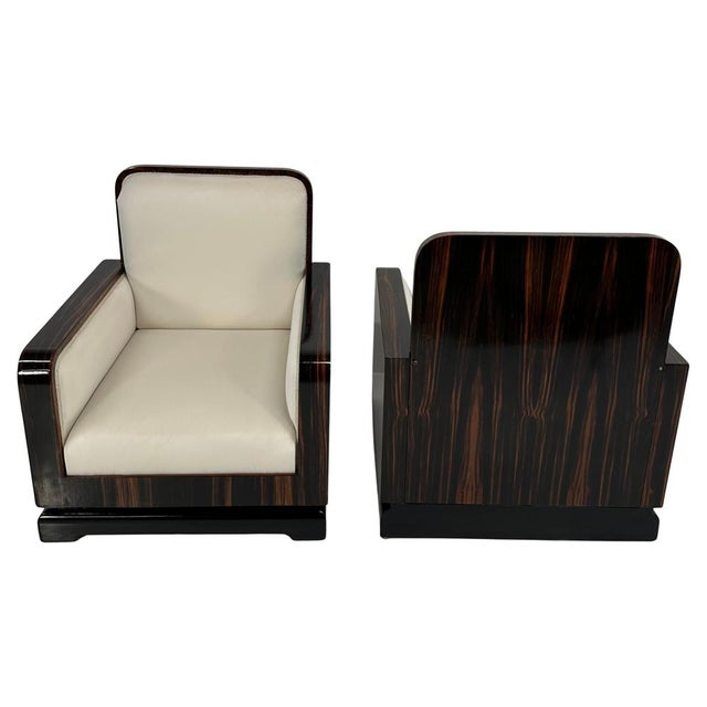 Set of Art Deco Italian Macassar, Walnut Root and Cream Velvet Armchairs, 1930s For Sale - Image 13 of 13