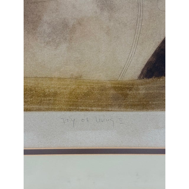 Wood 1970s Pastel Painting of Three Hugging Figures "Joy of Living 2" Signed, Framed For Sale - Image 7 of 12