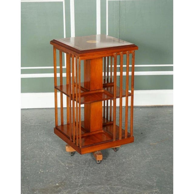 Sheraton Revival Inlaid Burr Yew Revolving Bookcase For Sale - Image 4 of 12