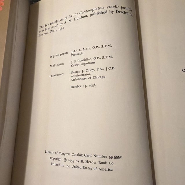 1950s Goichon, The Contemplative Life in The World, 1st English Edition (1959) with Original Dust Jacket For Sale - Image 5 of 6