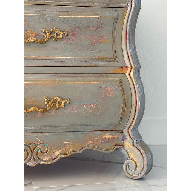 French 1970s Artisan-Finished Louis XV Chest with Poetic Script Detail For Sale - Image 3 of 12