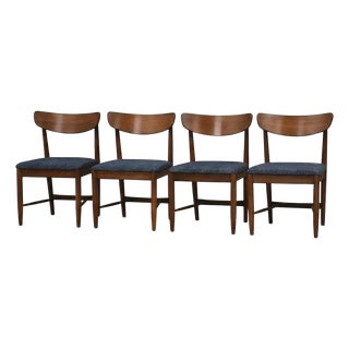 Mid 20th Century Walnut Blue Mid Century Modern Dining Chairs - Set of 4 For Sale