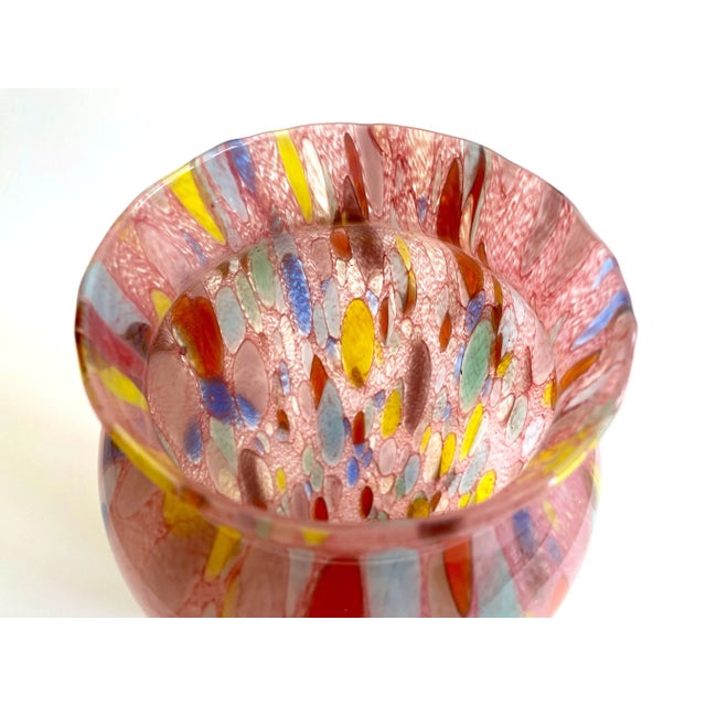 1980s Vintage 1980's Post Modern Abstract Hand Blown Studio Art Glass Multicolor Tall Flower Vase For Sale - Image 5 of 13