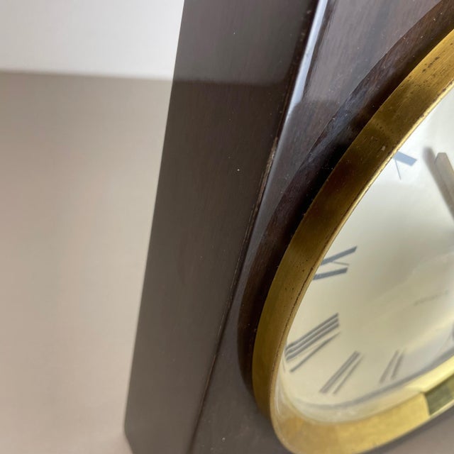 Modernist Wood and Brass Table or Wall Clock from Junghans, Germany, 1970s For Sale - Image 15 of 18