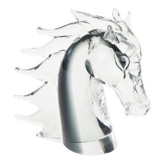 Vintage Italian Murano 1980's Sommerso Glass Horse Head Sculpture Grays, Clear For Sale